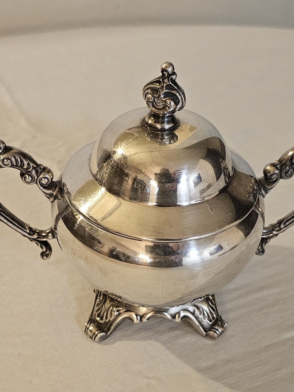 Silver Plated Decorative Sugar Bowl with Lid and Handles